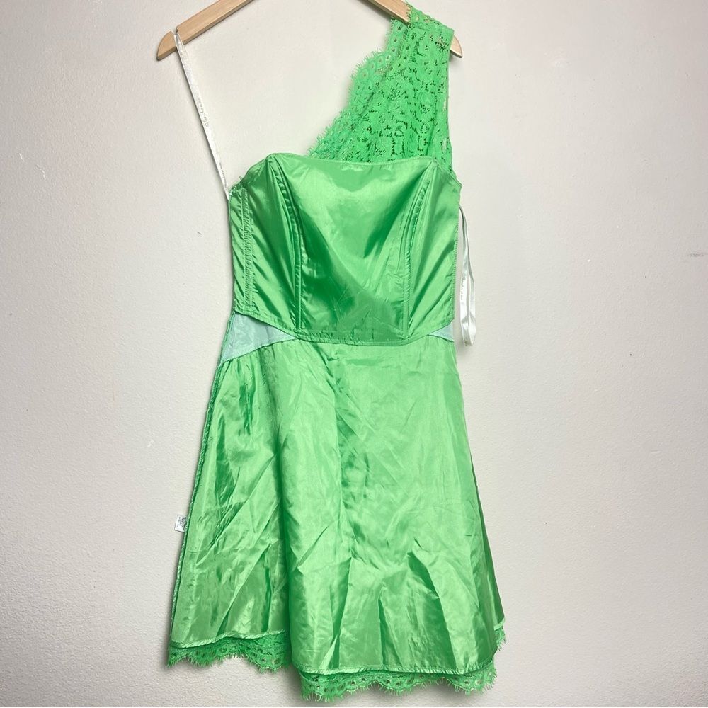 Shoshanna Lace Dress ‘Maia’ Sz: 4 | One Shoulder | Green Summer Cocktail Party - Picture 10 of 16